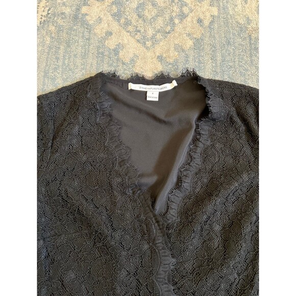 Diane von Furstenberg Shirt 6 Women Blk Lace Top ButtonUp Sheer Long Sleeve $298 - Picture 7 of 12